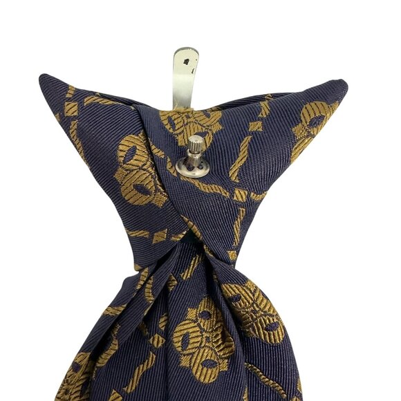 Bean Brummell Snapper T.M. Navy & Gold Geometric Floral Necktie - Picture 4 of 5